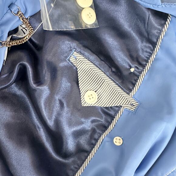 J.Crew Relaxed Trench Coat Lightweight Shiny Nylon Blue Mid Length US 0 NWT - Picture 6 of 13